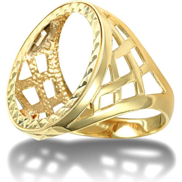 (V) Jewelco London Men&#39;s Solid 9ct Yellow Gold Thick Basket Full Sovereign Mount Ring - JRN170-F