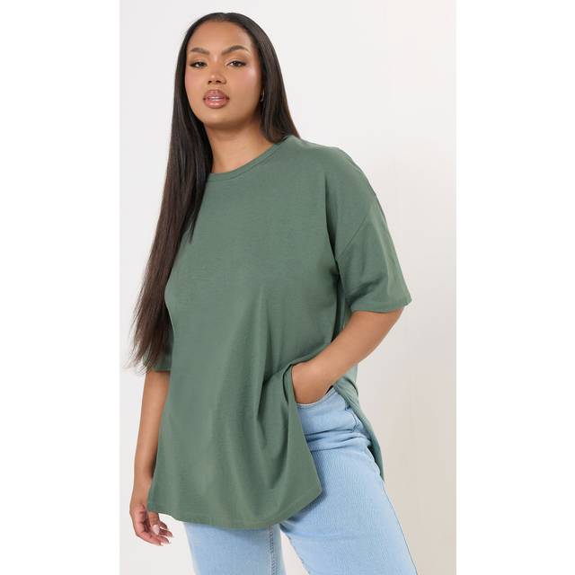 Yours Curve Sage Green Oversized Side Split Tshirt, Women's Curve & Plus Size, Yours - 18