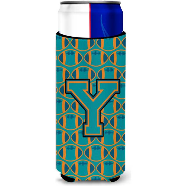 Letter Y Football Aqua  Orange and Marine Blue Ultra Beverage Insulators for slim cans CJ1063-YMUK