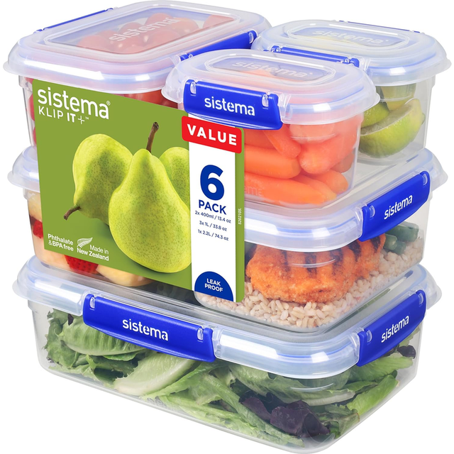Sistema KLIP IT PLUS Leakproof Food Storage Containers | 2.2 L, 1 L, 400 ml | Airtight & Stackable Meal Prep Containers with Lids | School Lunch Boxes
