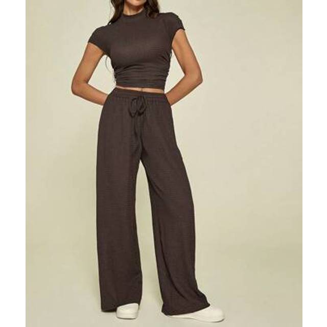 SHEIN 2pcs Women&#39;s Solid Color Ruched Short Sleeve Top And Pants Set,Business Casual Woman,Summer Sets