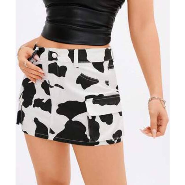 Cow Print Pocket Decor Sommar Casual Denim Mini Kjol - Multifärgad (L,M,S,XS)