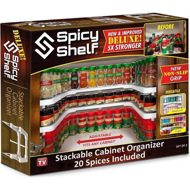 Spicy Shelf with 20 Jars of Spices inclded - Expandable Spice Rack and Stackable Cabinet & Pantry Organizer - Cabinet Spice Racks for inside Cabinets
