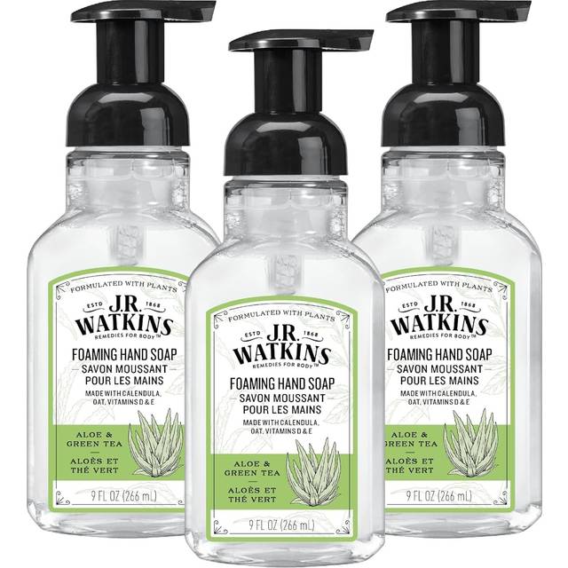JR Watkins Foaming Hand Soap with Pump Dispenser Moisturizing Foam Hand Wash All Natural AlcoholFree CrueltyFree Aloe  Green Tea 9 fl oz 3 Pack