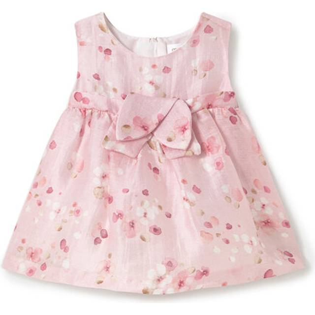 Mayoral Newborn Baby Girls Pink Floral Linen Organza Dress - 4-6 month