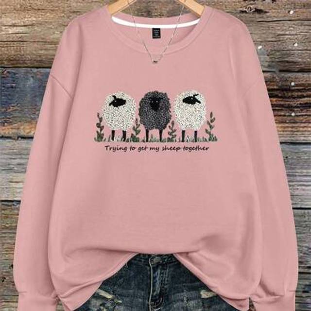 Calvaya Plus Size Women&#39;s Sheep Letter Slogan Graphic Print Casual Long Sleeve Round Neck Pullover Sweatshirt,Fall/Winter