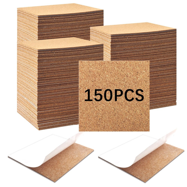 150PCS Self Adhesive Cork for Coasters, Bulk 4x4inch Coaster Bottoms Adhesive,Squares Pads with Back