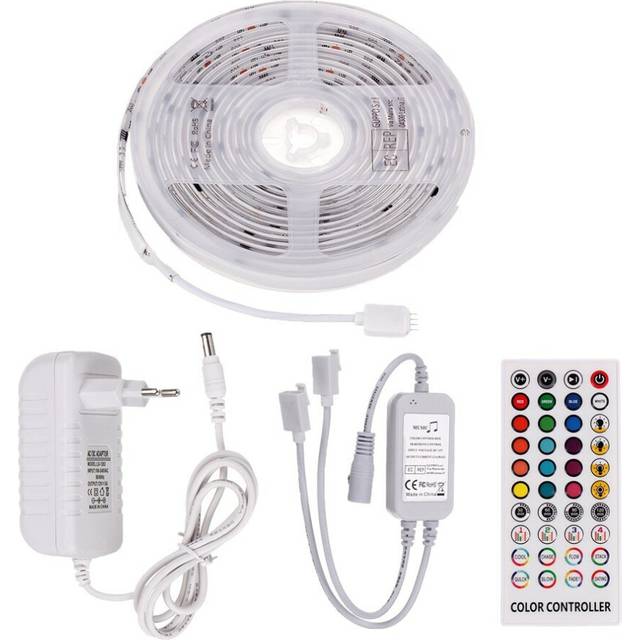(5M) 5M 10M Timer Music Control 5050 RGB Waterproof LED Strip Light+40Keys RF Remote Control+EU Power Adapter DC12V