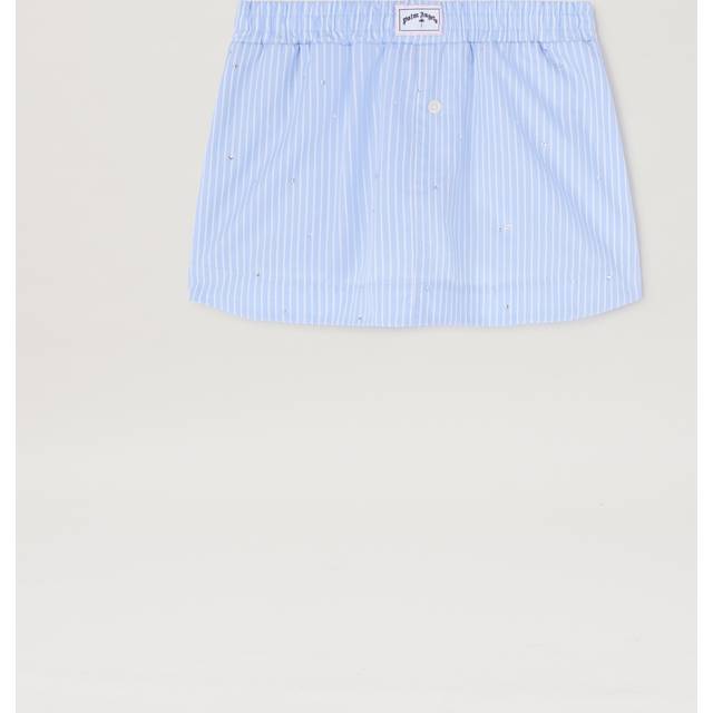 PALM ANGELS Rheinstone Striped Mini Skirt Kids  Dusty Blue - White