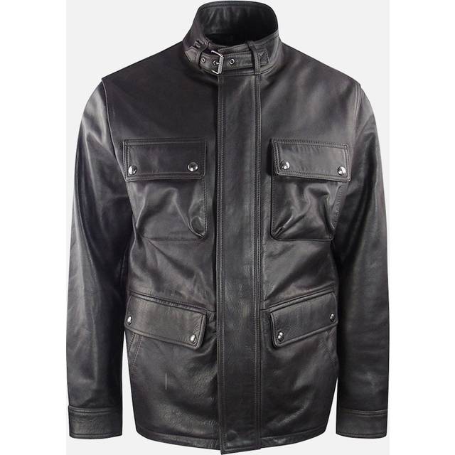 Men's Belstaff Dark Brown Grant Leather Jacket - Black - Size: Regular/36