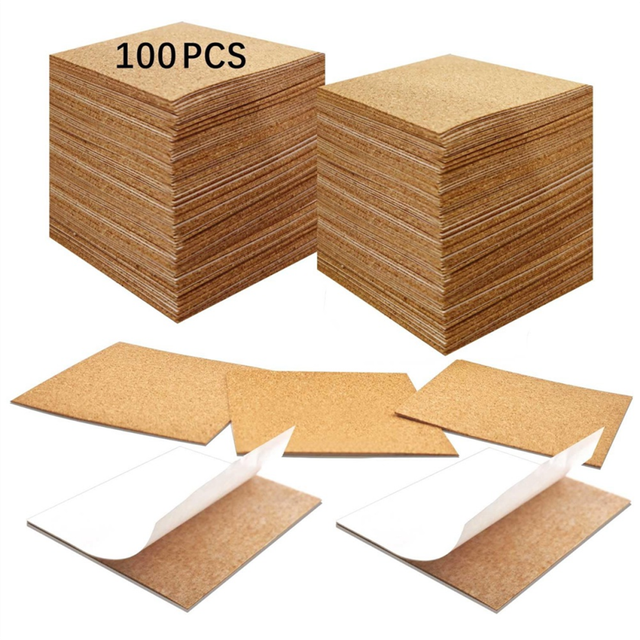 100PCS Self Adhesive Cork for Coasters, Bulk 4x4inch Coaster Bottoms Adhesive,Squares Pads with Back