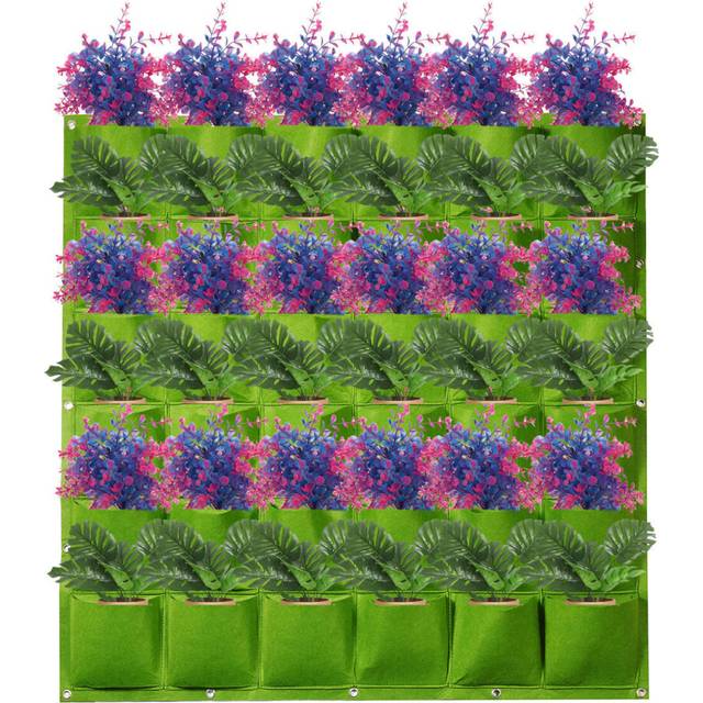 (Green) Multi Pocket Wall Hanging Plating Bag Vertical Flower Grow Pouch Planter Garde
