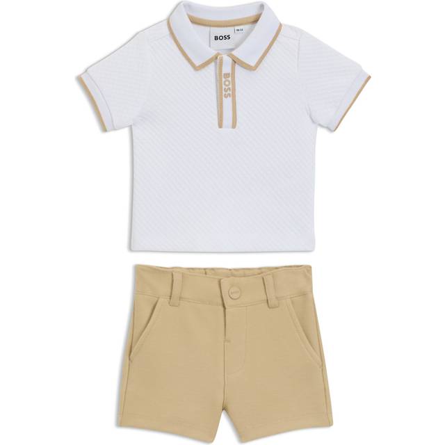 Boss Baby Boys Beige Cotton Polo Shirt & Shorts Gift Set - Beige/White - 12 month