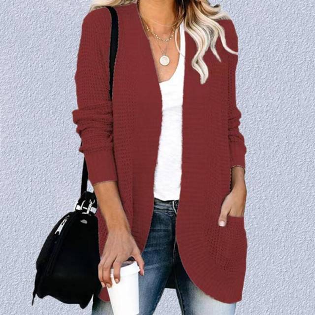 (brick red, S) Women&apos;s Long Sleeve Soft Knit Sweater Open Front Loose Cardigan Casual Pocket Outerwear
