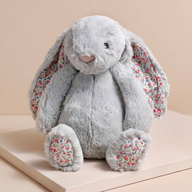 Jellycat Medium Blossom Silver Bunny Soft Toy - grey/pink/white - one size