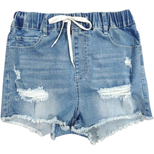 SHEIN Women&#39;s Elastic Waist Distressed Raw Hem Denim Shorts