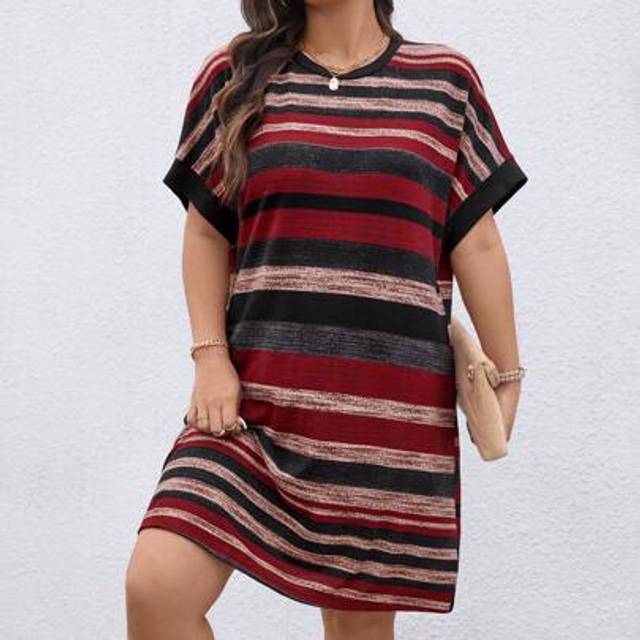 SHEIN Plus Size Short Sleeve Striped Casual Dress Sundress