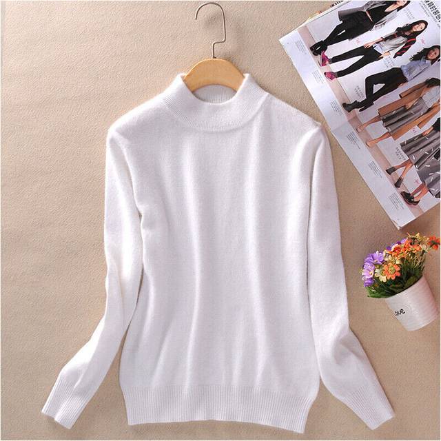 (white, 3XL/UK16/18) Women's sweater turtleneck sweater fine knit sweater knit sweater 2023