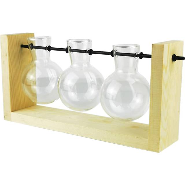 Hydroponic Vase Simple Decorative Glass Flower Vase Plant Terrarium with Wooden Stand