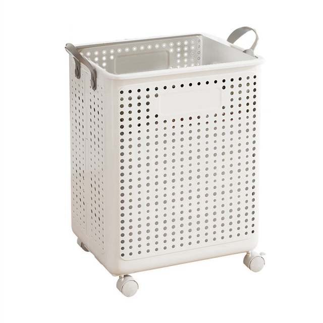 Household Folding Dirty Laundry Basket Bathroom with Pulley 37.7x31x50cm