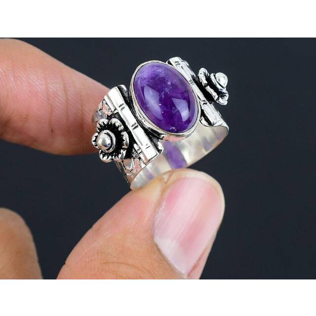 (5) Natural Amethyst Gemstone Silver Ring | 925 Sterling Sliver | Antique Silver Jewelry | Handmade Vintage Silver Rings For Women &amp; Girls