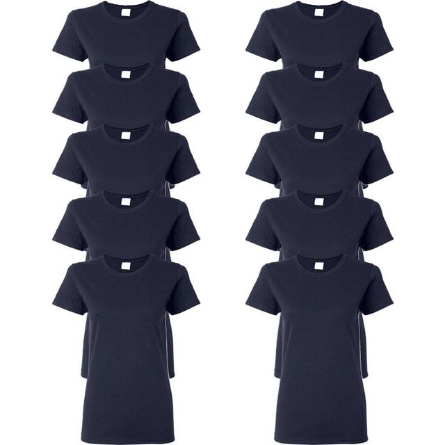 (Navy Blue, L) 10x Ladies Womens Cotton Blank Plain Crew Neck Short Sleeve T-Shirt Tee Top Bulk