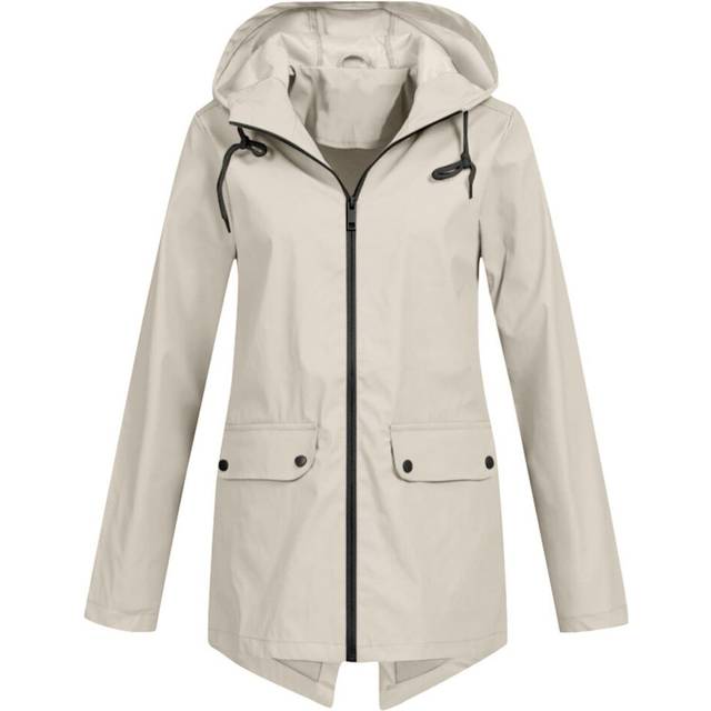 (Apricot, XL=UK 16) UK Womens Waterproof Raincoat Ladies Outdoor Wind Rain Forest Warm Jacket Coat