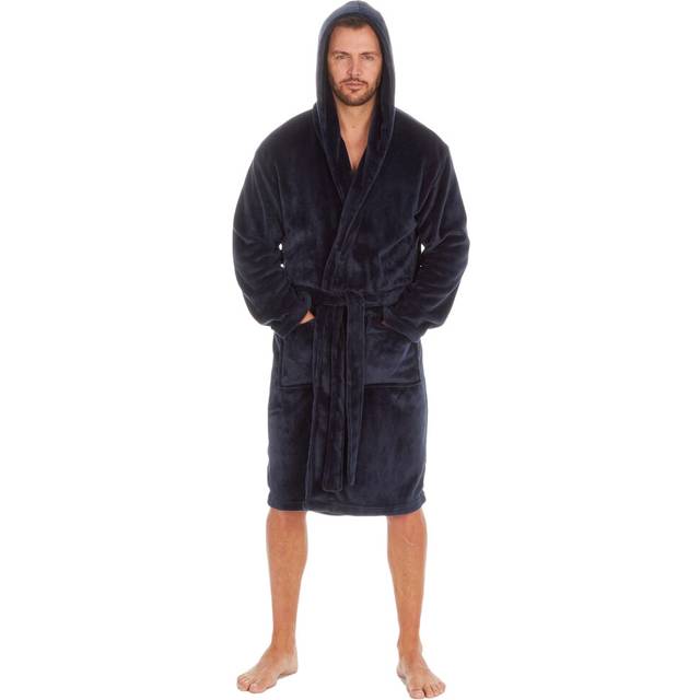 (Blue, 4XL) Mens Adult Plus Size Big And Tall Dressing Gown Bath Robe Loungewear Warm Soft Cosy Luxury Plush Fleece Hood Pockets Plain Size M L Xl Xxl