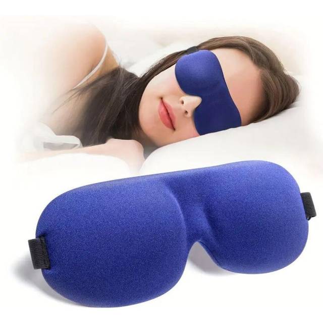 (blue) Ultra-Soft 3D Contoured Sleep Mask Blackout Eye Mask For Back & Side Sleepers, Polyester Comfort Fit