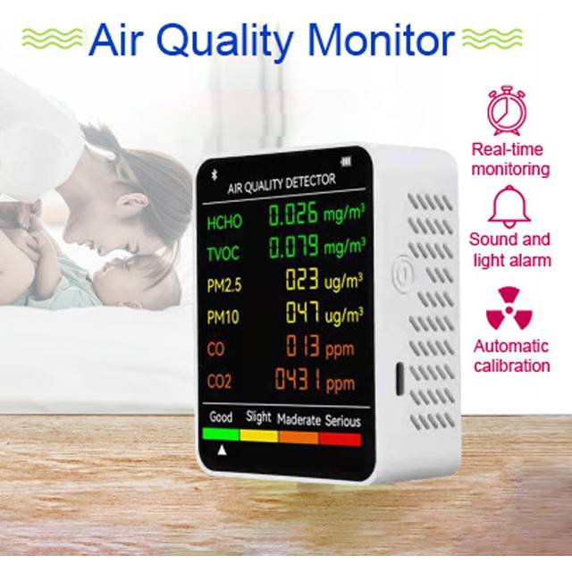 6 In 1 PM2.5 PM10 HCHO TVOC CO CO2 Multifunctional Air Quality Detector CO Carbon Dioxide white