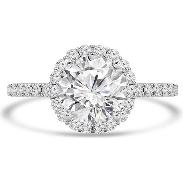 Majesty Diamonds MD240169-9 1.66 CTW Round Lab Created Diamond Cathedral Halo Engagement Ring in 14K White Gold - Size 9