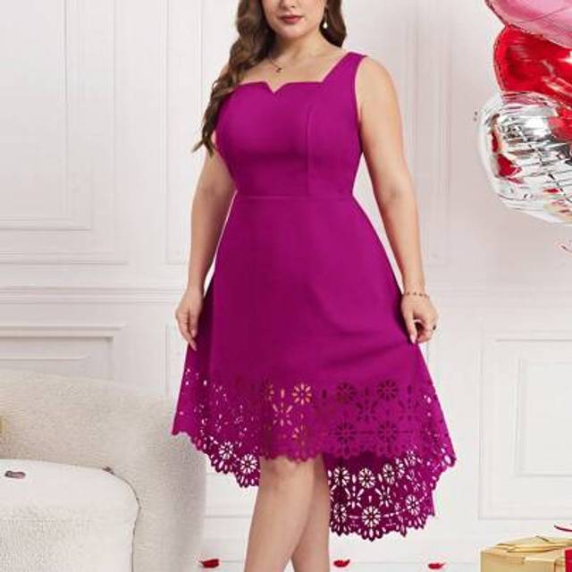 SHEIN Plus Size Women&#39;s Solid Color Casual Sleeveless Dress, Wedding Guest Dress