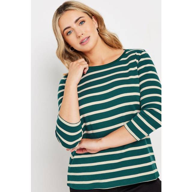 M&Co Green Striped Slash Neck Cotton Tshirt 14 M&Co Womens