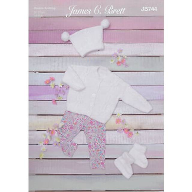 James Brett JB744 DK Knitting Pattern Baby Cardigan Hat & Bootees