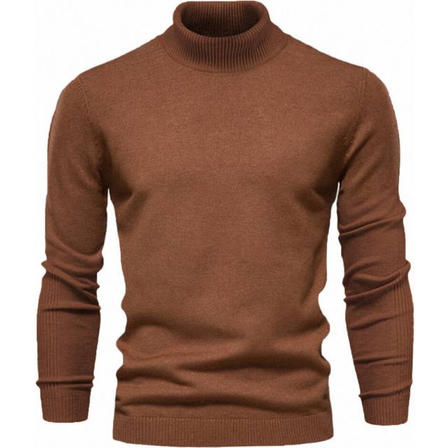 (coffee, L) Men's Turtleneck Jumpers Ribbed High Roll Neck Sweater Business Casual Slim Fit Winter Warm Pullover Sweater