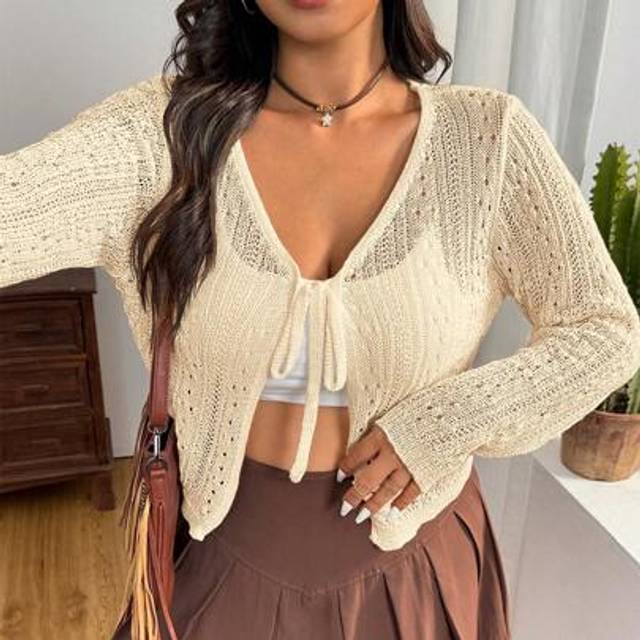 SHEIN Plus Size Solid Color Knitted Cardigan, For Spring/Summer