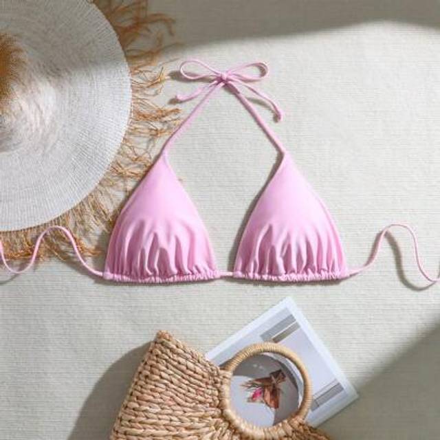 Swim Mod 1pc Plus Size Women Holiday Casual Solid Color Halter Neck Sexy Triangle Cup Swimwear Top For Summer Beach Vacation
