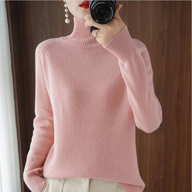 (Pink, UK 14 (Tag XL)) Womens Turtleneck Sweaters Winter Jumpers Knit Thick Loose Pullover Casual Tops