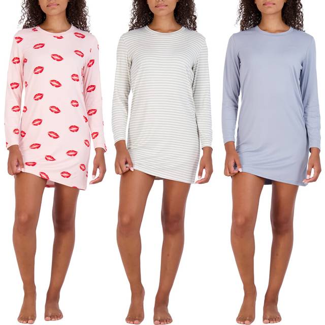 3 Pack: Womens Plus Just my Size Long Sleeve Nightshirt Bamboo Nightgowns for Adult Women Soft Nightgown Sleep Shirt Night Shirts Hysterectomy Gowns H