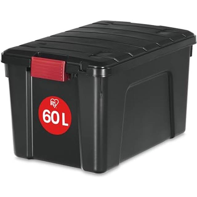 Iris Ohyama, Large Storage Boxes with Lids, Garage Storage Boxes, Closing Clips, 60L/1Pack, BPA Free, W59 x D39.5 x H35.5cm, SIA-60, Black