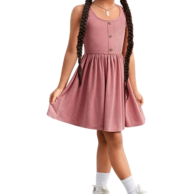SHEIN Young Girl Daily Outfit Sweet Solid Knit Sleeveless Dress For Spring And Summer