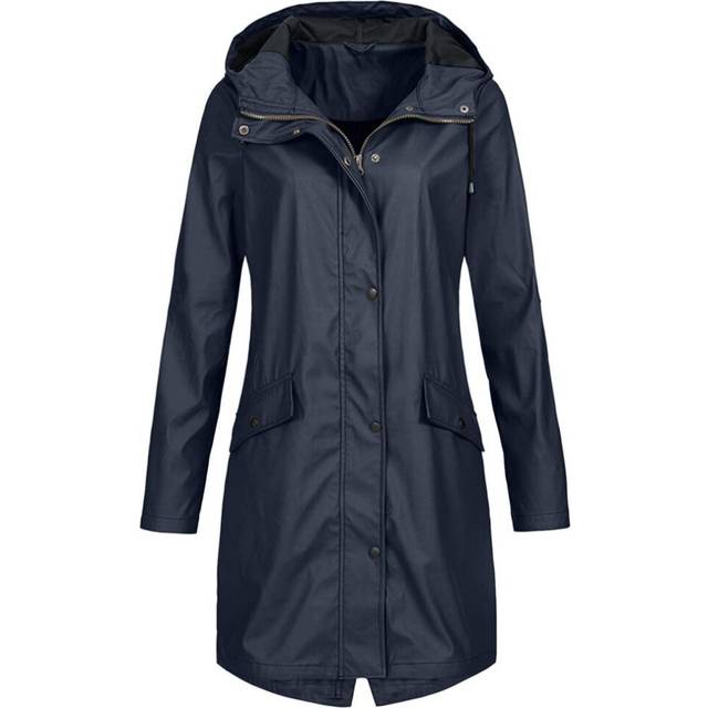 (navy blue, XL) Womens Waterproof Raincoat Ladies Outdoor Wind Rain Forest Jacket Plus Size Coat