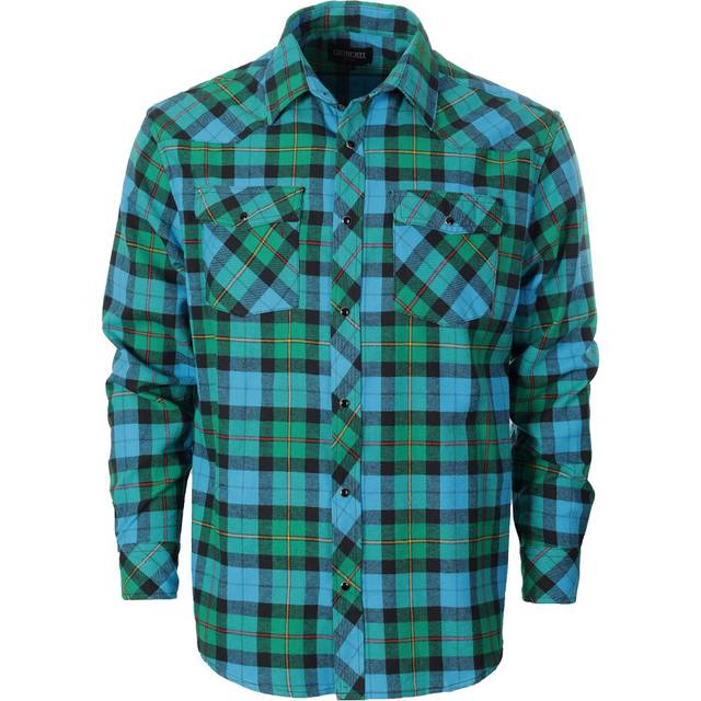 Gioberti Men 100% Cotton Western Flannel Plaid Shirt w/Snap-on Button  Shamrock Green/Turqoise  Small