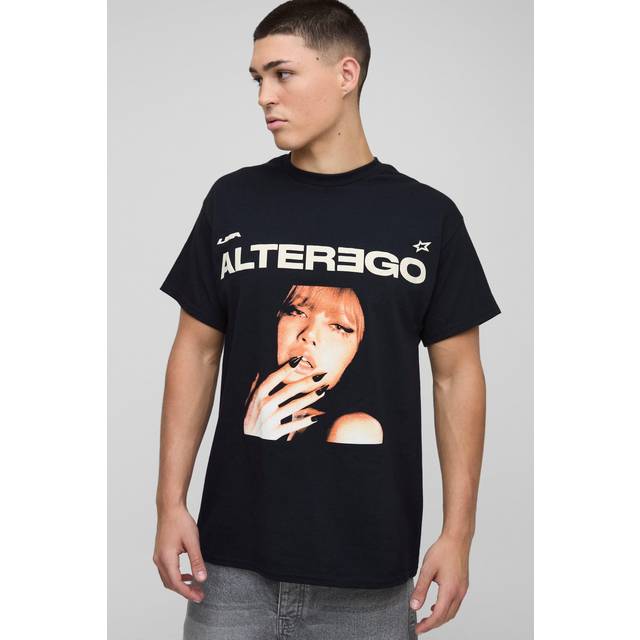 Black Oversized Lisa Alter Ego License Printed T-Shirt - L
