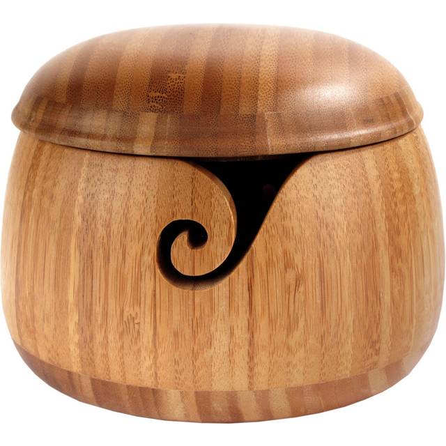 JubileeYarn Bamboo Yarn Bowl with Lid - Holder Knitting Crochet Accessories - Carbonized Brown - 1 Bowl