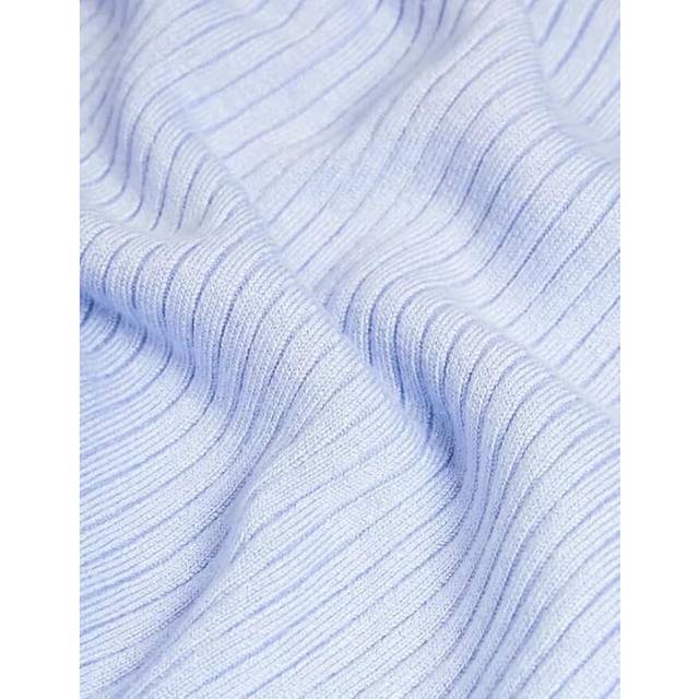 (Blue, X-Small) Top Short Sleeve Ladies Knitted Ribbed Sweater