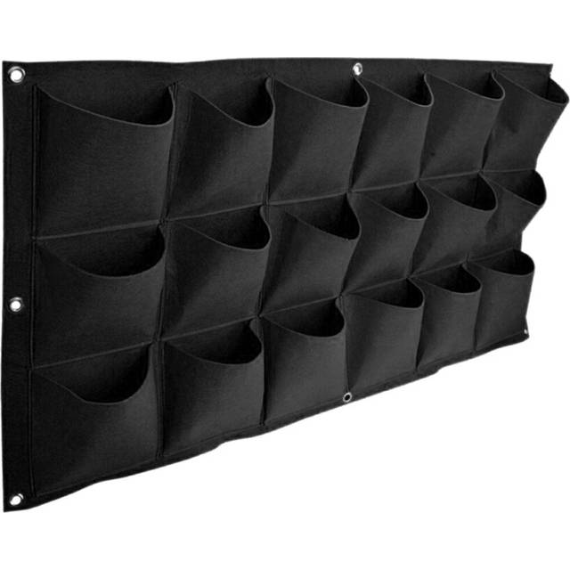 (Black, Horizontal) 18 Pockets Wall Hanging Planting Bags Garden Vertical Planter Growing Pots Green