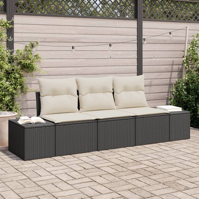 vidaXL Garden Sofa Set with Cushion with Storage 3 pcs Black and Cream