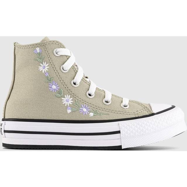 Converse Kids All Star Eva Lift Hi Youth Trainers Pale Surplus White Violet Heat Green, 12 youth