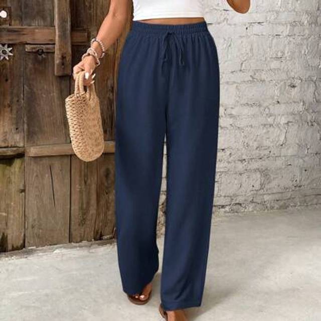 SHEIN Women Solid Color Tie Waist Straight Loose Casual Pants